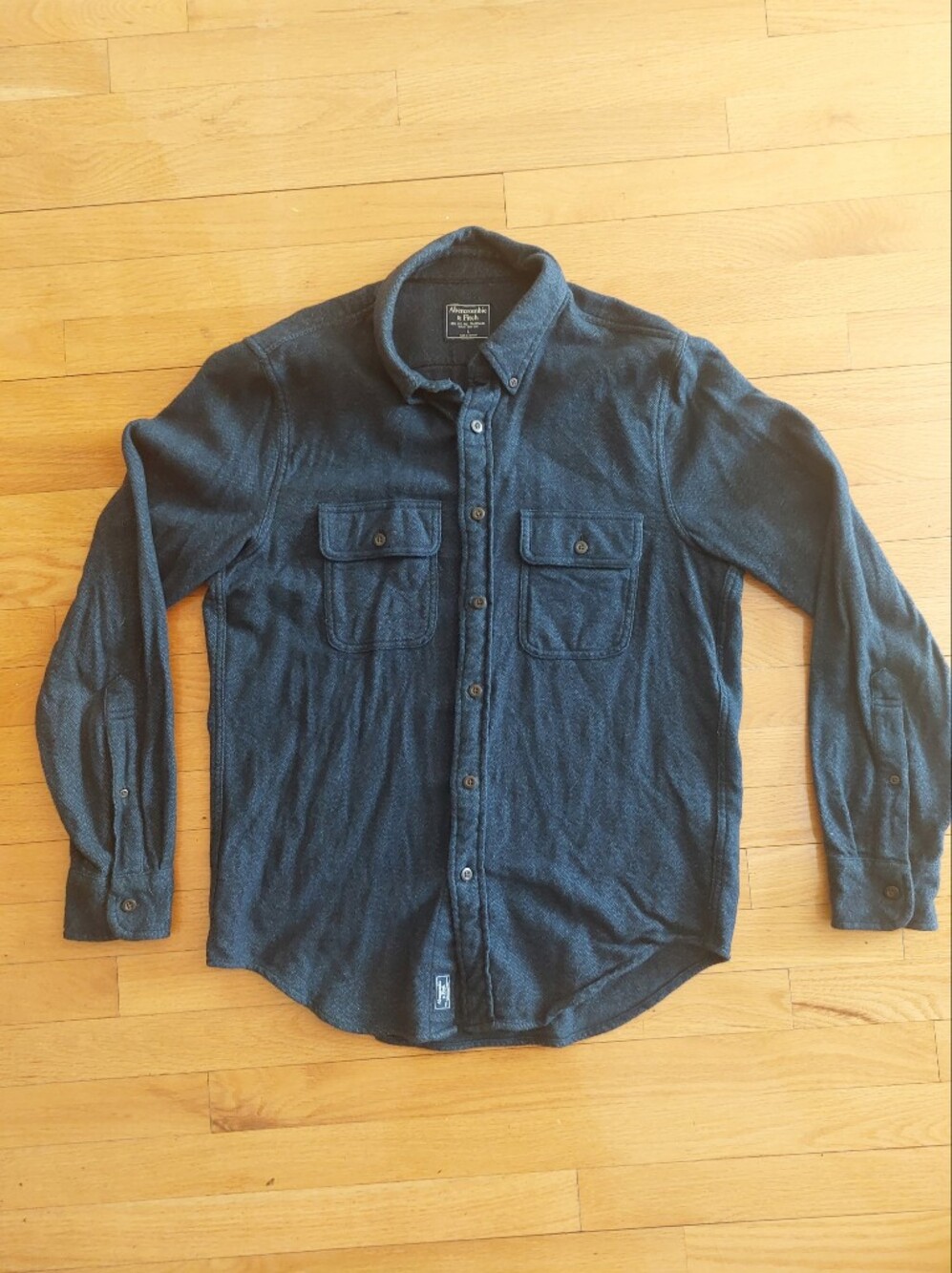 Abercrombie & Fitch Heathered Dark Blue Button-Up Shirt